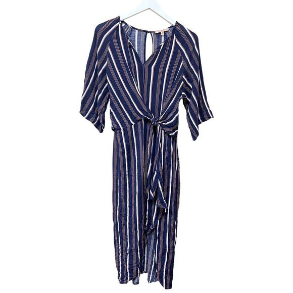 Gibson Latimer Dresses & Skirts - Gibson Latimer Black Striped V-Neck 3/4 Sleeves Crossover Midi Dress Size Small